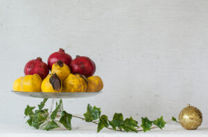 Still Life with Christmas fruits and Bauble