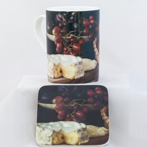 Still life with Suffolk Cheeses mug and coaster set